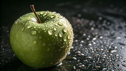 green apple with water drops