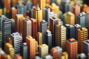 A vibrant city skyline with colorful buildings and intricate architectural details