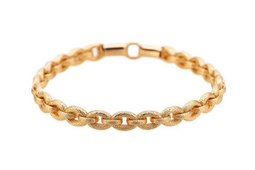Elegant gold chain bracelet with textured links on black background, cut out