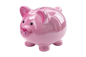 Fototapeta premium Glossy pink piggy bank on white background symbolizing savings and finance, cut out
