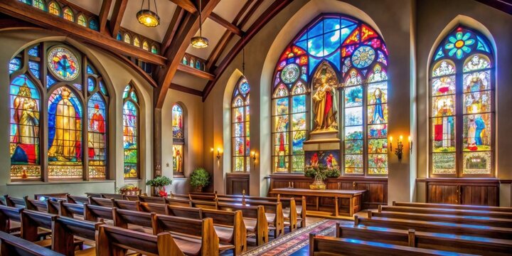 Beautiful stained glass windows of Church of St Simon and Alena, religious art