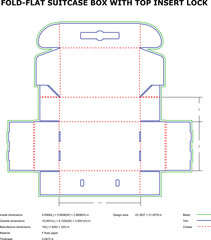 Fold flat suitcase box template top insert lock die cut design