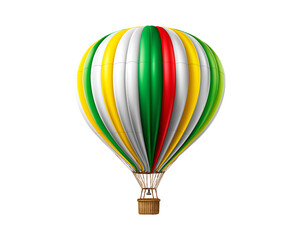 Naklejka premium 3D realistic hot air balloon with thick red, green, and yellow stripes on a transparent background