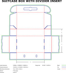Suitcase box packaging template with divider insert die-cut design
