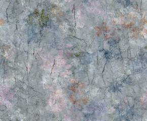 Vintage kaleidoscope floral design on rough cement backdrop - Seamless , pattern , background , tile