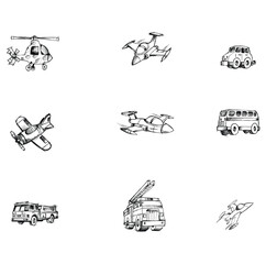 Air Transport and Logistics Transportation Doodles Set