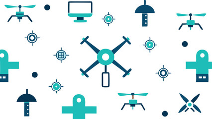 Drones and Flying Technology Icons Pattern on White Background.