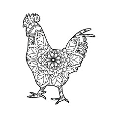 Intricate Mandala Rooster Illustration Adult Coloring Page Design