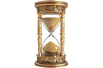 hourglass stands upright filled with golden sand