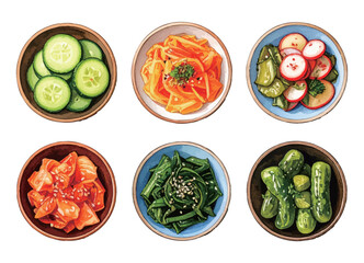 いろいろな小鉢の水彩風イラストセット　生成AI