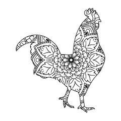 Intricate Mandala Rooster Illustration Adult Coloring Page Design