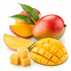 mango fruit with mango cubes and slices