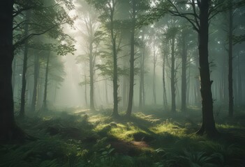 Unfocused, hazy green forest, subtle light and shadow,  hazy,  plants,  woodland