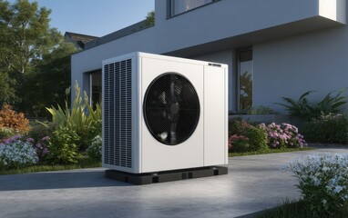 Heat pump outside a modern home
