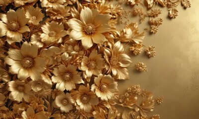 Elegant gold foil floral backdrop, rich texture , wallpaper, gold leaf, graphic