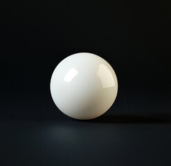 A perfect, glossy white sphere rests on a dark surface