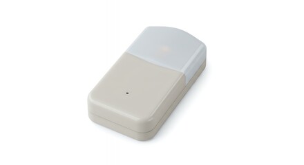 Compact Beige Wireless Sensor Device on White Background