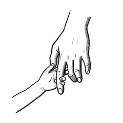 Obraz premium Illustration of a large hand holding a small hand with white background art