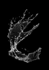 黒背景に抽象的な波と水しぶきの3dイラスト