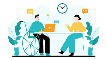 Two people engaged in a dialogue, suitable for business, social, communication concept designs, ads, articles, presentations, and social media.