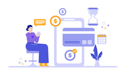 Woman making an online payment suitable for finance and ecommerce concepts, illustrating technology, convenience, digital transactions, and online shopping.