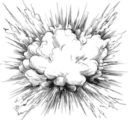 Dynamic black and white comic style explosion with intense energy lines. Vector illustration