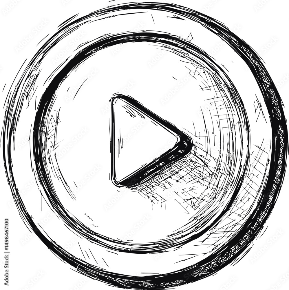 Aufkleber sketchy black and white play button with circular design icon. vector illustration