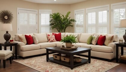 Inviting sectional sofa nestled in a sunlit living room ambiance setting