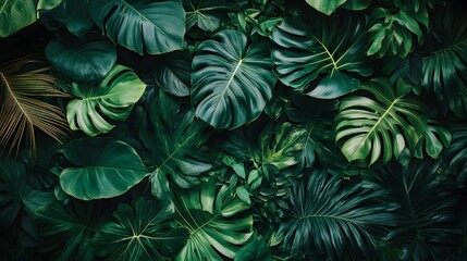 Fototapeta premium Lush tropical foliage in a vibrant green display.