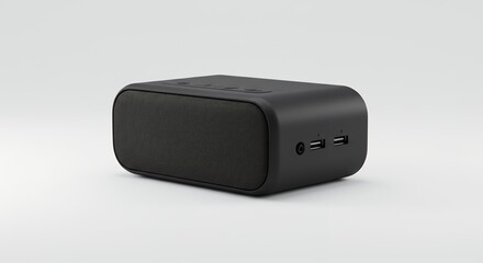 Sleek Black Portable Bluetooth Speaker on White Background