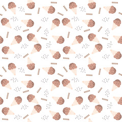 Seamless pattern of chocolate ice cream cones with astor for nursery wallpaper or fabric design for kids