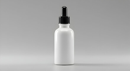 White glass bottle with black dropper