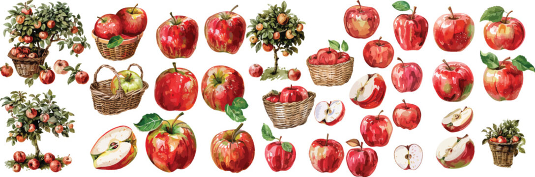 red apple watercolor clipart