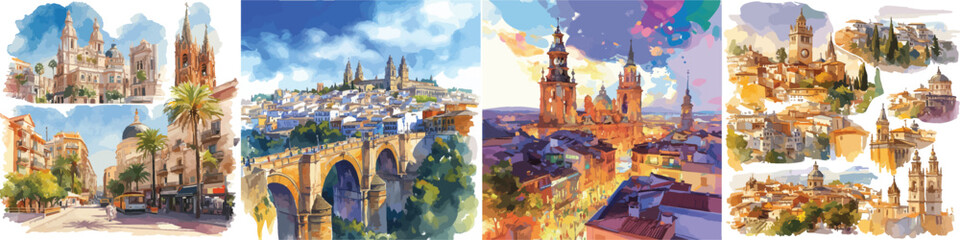 zaragoza scene watercolor clipart