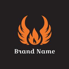 Vector fire flame logo design, a hot burning symbol illustration with warm orange light and creative art blaze. Wings flame logo. 