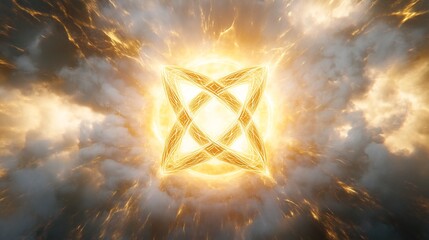 Celtic mythology symbol of trinity knot glowing with sacred energy against a pristine white backdrop