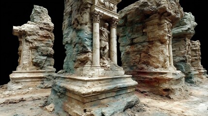 Naklejka premium Technical survey of statues and sculptures highlighting stone erosion dynamics plinth degradation studies and heritage grade material preservation mapping