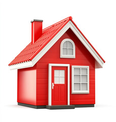 Vivid red miniature house rendering with gable roof and chimney detail