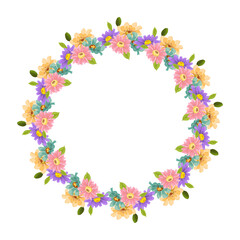 Floral wreath frame colorful round ornament, Patel, floral, botanical design.