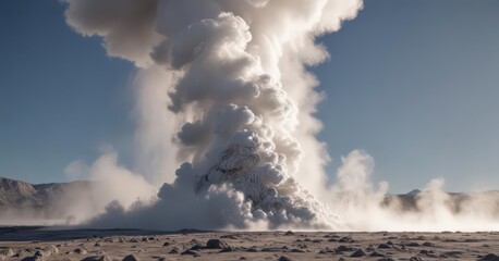 Massive steam geyser creates a continuous opaque wall, geyser, steam, image