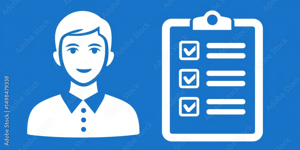 Poster a clean icon of a person and checklist joined by a line