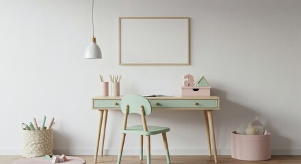 Pastel Childrens Room Design Mockup Featuring Desk Chair Decor