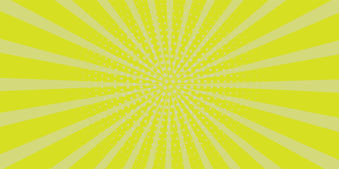 yellow abstract background with light of sunburst. yellow starburst with halftone. sun ray retro background with flash. vector