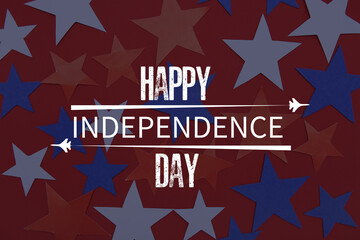 Stars in colors of USA flag on red background. American Independence Day celebration