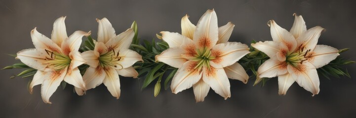 Lilies arranged symmetrically on a simple banner , clean, celebration, simple