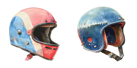 retro helmet watercolor vector illustration