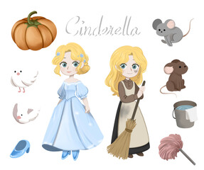 set of funny cartoon Cinderella
