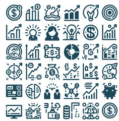 Business and Finance Icons Set - Data Analytics, Money Growth, Investment, and Digital Marketing Symbols