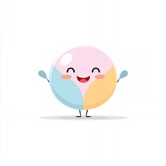 Happy Cartoon Ball Character with Pastel Colors on White Background