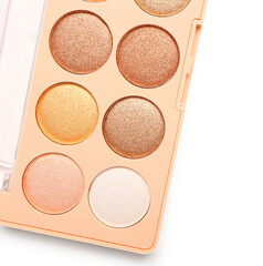 Palette of modern bright eyeshadows on white background, closeup